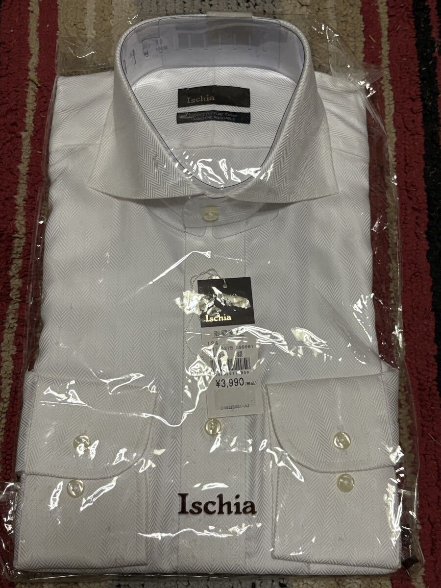 Ischia形態安定メンズ用ヘリンボーン柄ビジネスシャツ超長綿