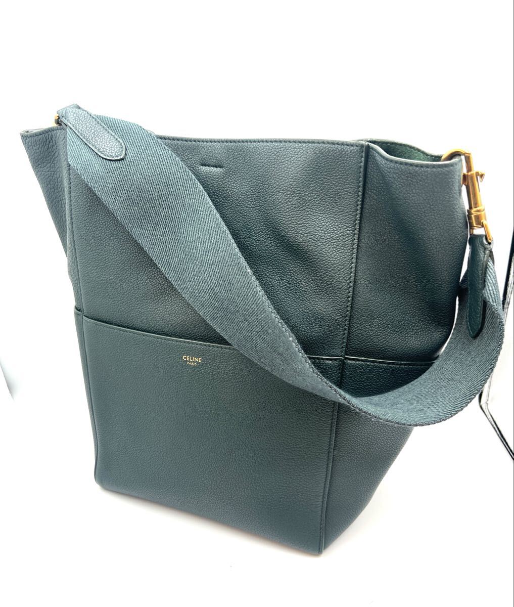 セリーヌ サングルバケット レザー ショルダーバッグ ダークグリーン CELINE セリーヌ ショルダーバッグ サングル バケット