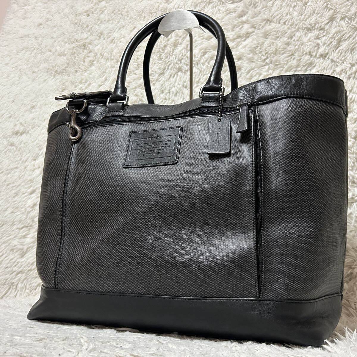 1円 COACH コーチ ヘリテージ ホールドオール トートバッグ ボストンバック ビジネス ハンド ショルダー 2way メンズ PVC レザー 大容量 A4