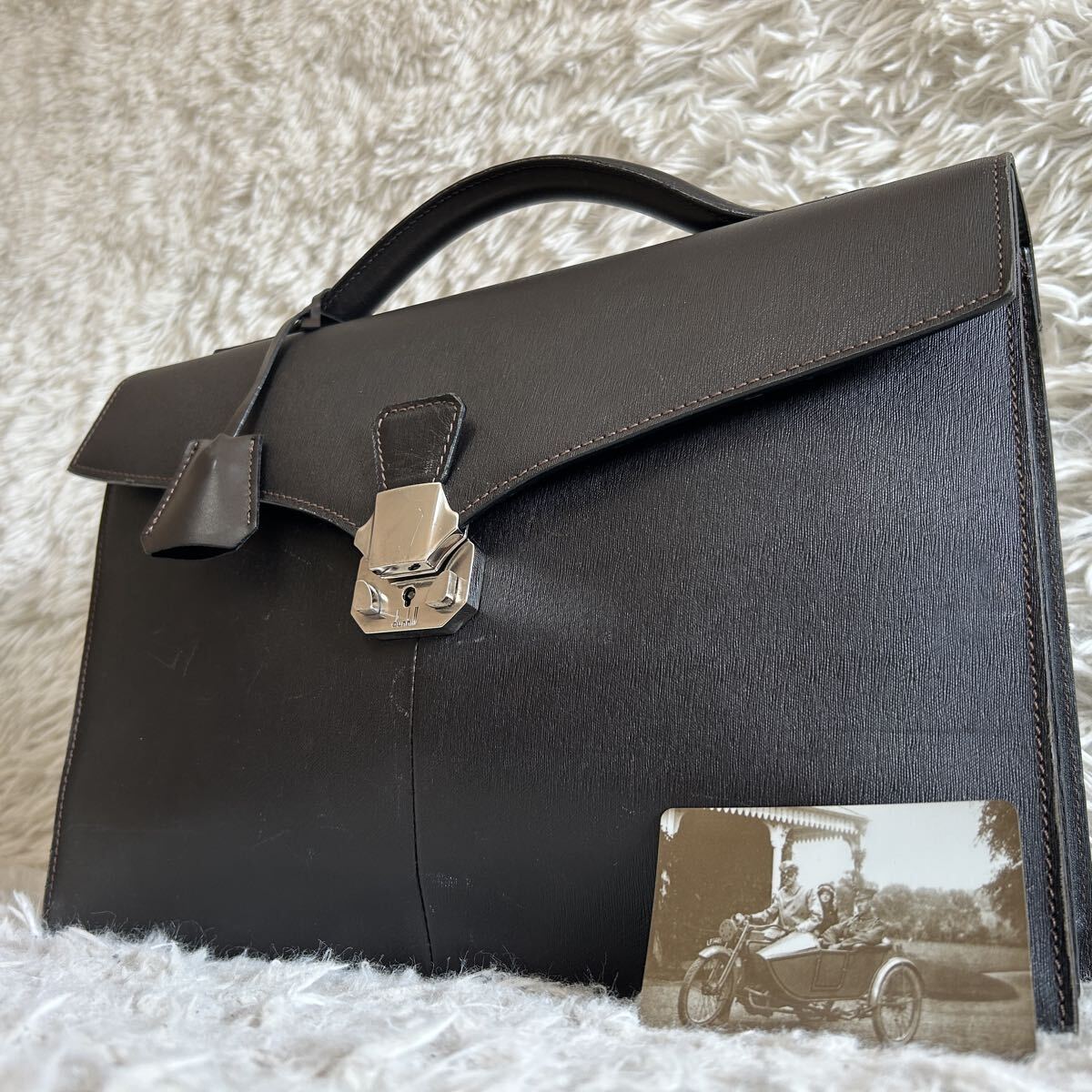 1円 ギャラ付 dunhill ダンヒル サイドカー ビジネスバッグ ブリーフケース ハンドバック 書類カバン メンズ ダレス レザー ダークブラウン
