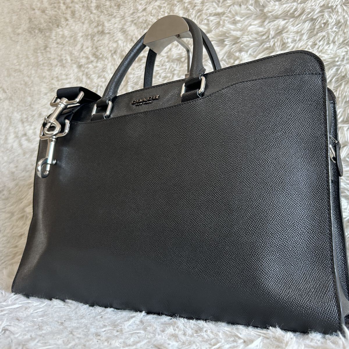 1円【現行近/美品】COACH コーチ ベケット シャインロゴ トートバッグ ハンドバック ビジネス ブリーフケース メンズ A4 肩掛け ブラック