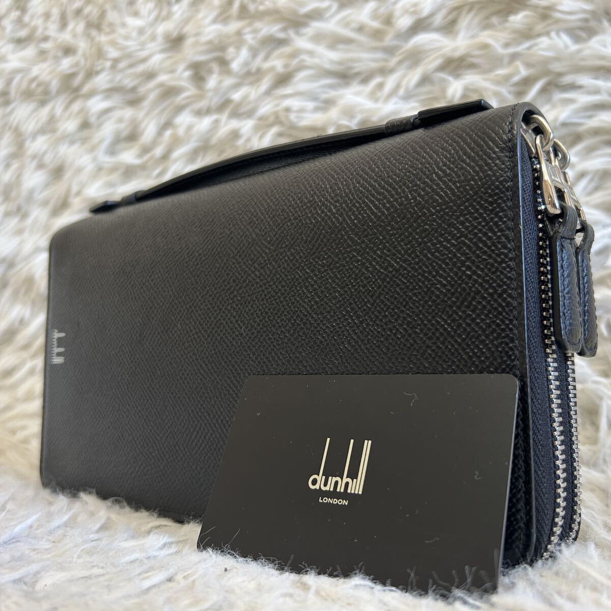 1円【極美品】dunhill ダンヒル カドガン ダブルジップオーガナイザー ロングウォレット 長財布 セカンドバッグ クラッチバック メンズ 黒