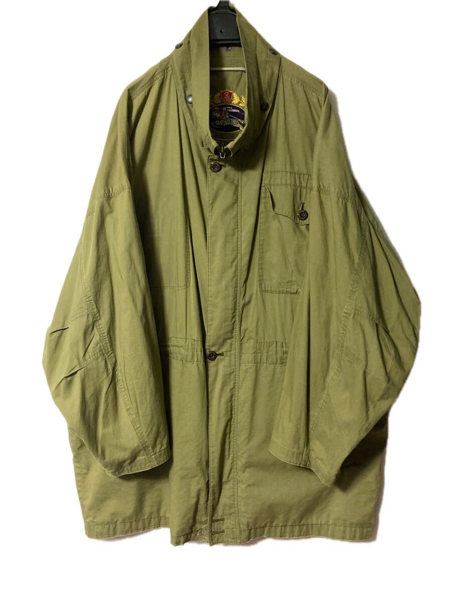 Burberry オールド 英国製 コットンワンフェイス ハーフジャケット オーバーサイズ 立体肘 ライト オリーブ カーキ ミリタリー ハイネック