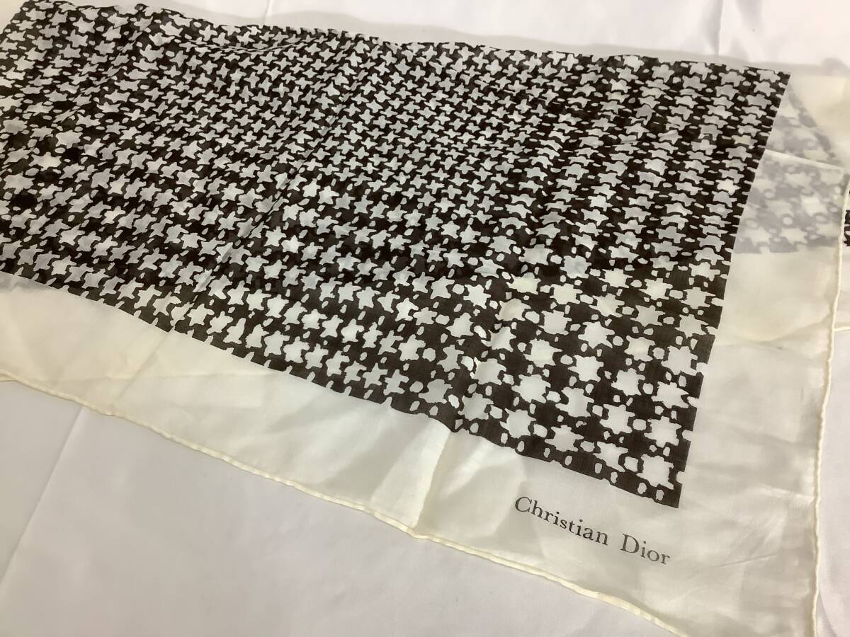 Christian Dior クリスチャンディオール ハウンドトゥースシルクスカーフ　中古品　送料無料　1円〜【408-18.NT】