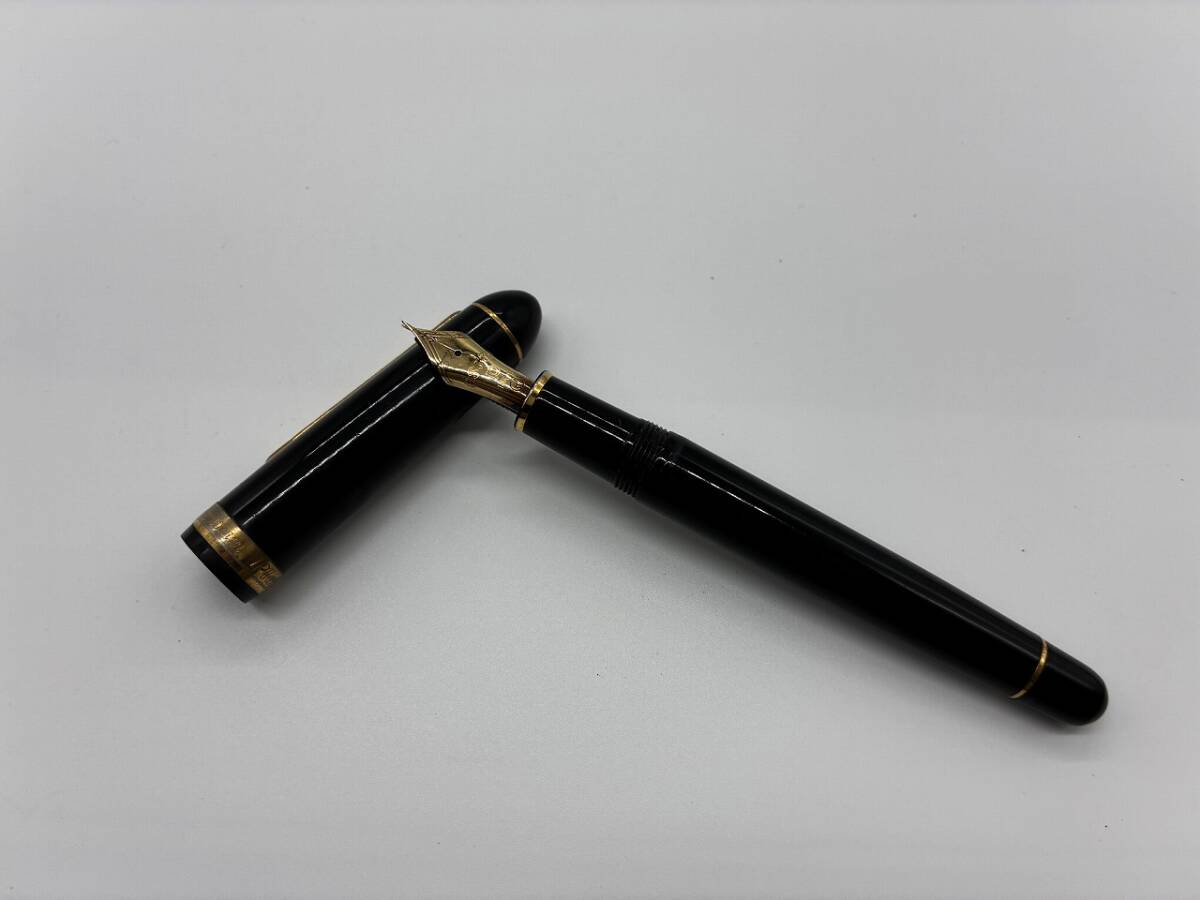 【1円スタート】プラチナ ＃3776 14K 中字 筆記× 万年筆 ブラック×ゴールド K14 14金 PLATINUM 文房具 筆記用具 ヴィンテージ 中古