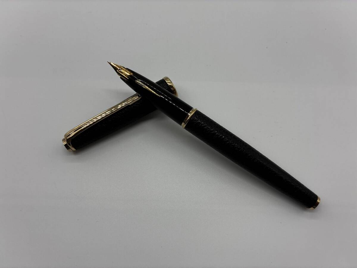 【1円スタート】プラチナ 18K 細字 レザー 筆記× 万年筆 ブラック×ゴールド K18 18金 PLATINUM 文房具 筆記用具 ヴィンテージ 中古