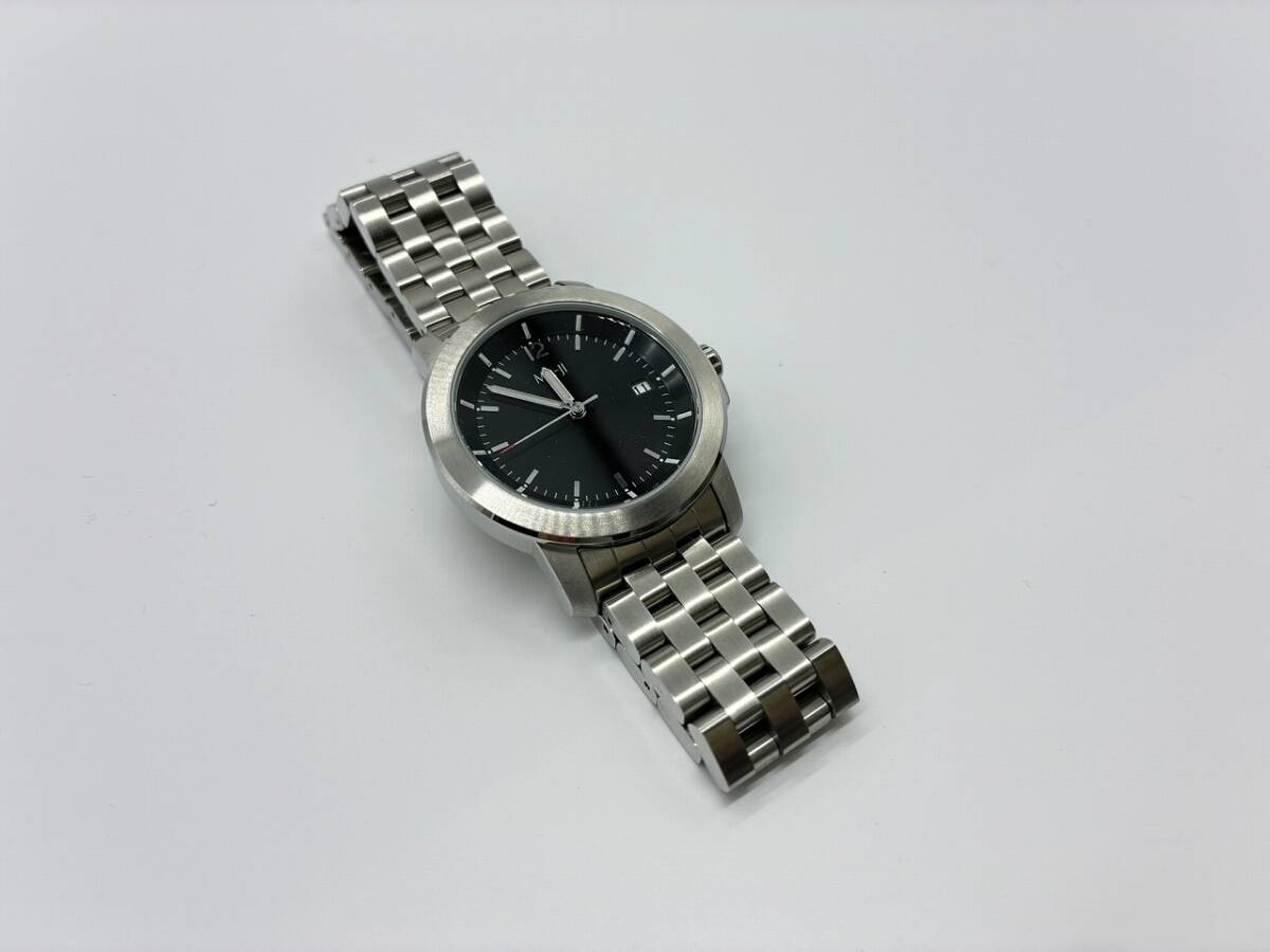 【1円スタート】電池交換済み MA-JI MASATOMO デイト UN7H-O0 WATER RESISTANT 10BAR シルバー 黒文字盤 マージマサトモ 動作品 腕時計