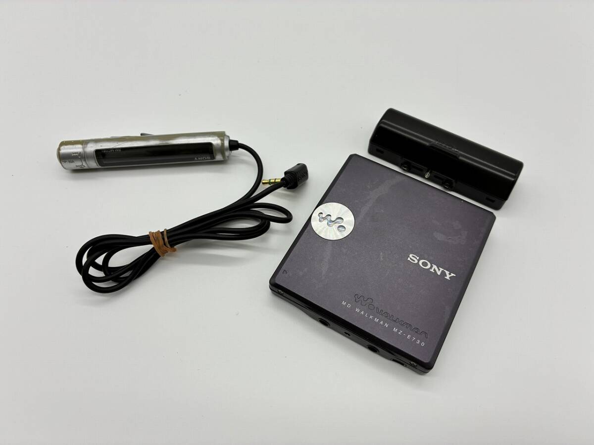 【1円スタート】動作品 難あり SONY MDウォークマン MZ-E730 パープル ソニー MDWALKMAN RM-MC11EL MDプレーヤー 外付け電池ケース付き