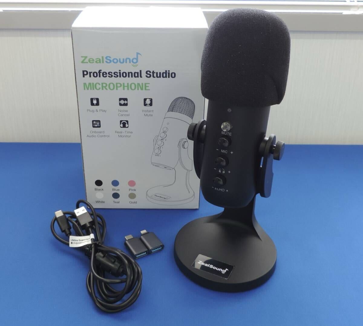 ZealSound USB マイク コンデンサーマイク Professional Studio MICROPHONE ブラック 卓上 スタンド付属 ストリーミング 録音 美品