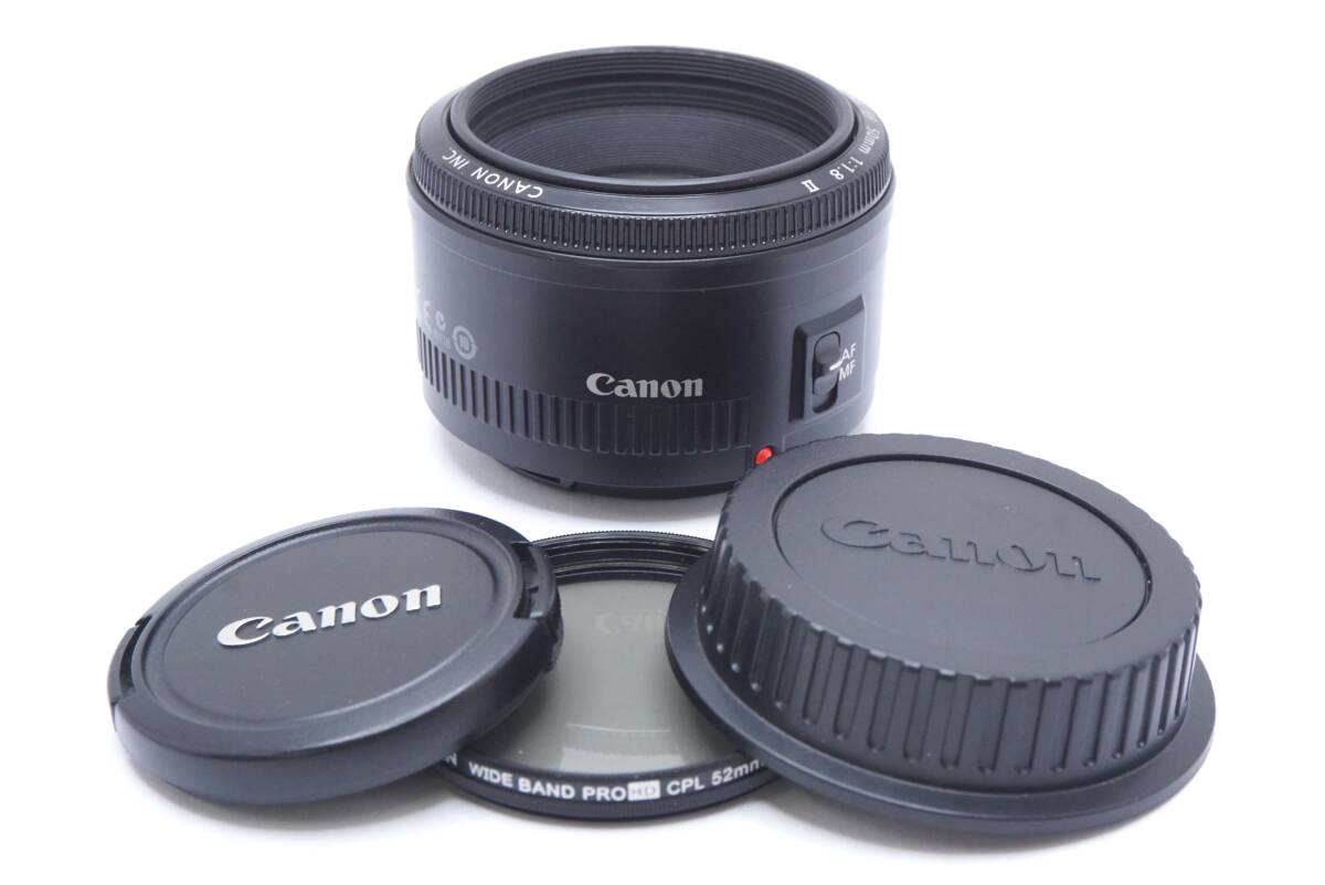 ▽CANON キヤノン LENS EF 50mm F1.8 II (前後キャップ・フィルター付) 訳あり