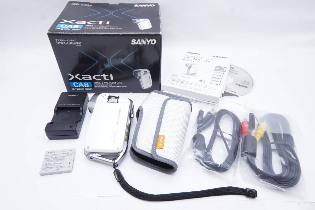 ○SANYO サンヨー Xacti DMX-CA8 防水ビデオカメラ(ケース・バッテリー・充電器・ストラップ・USBケーブル・Aケーブル・取説・元箱付）