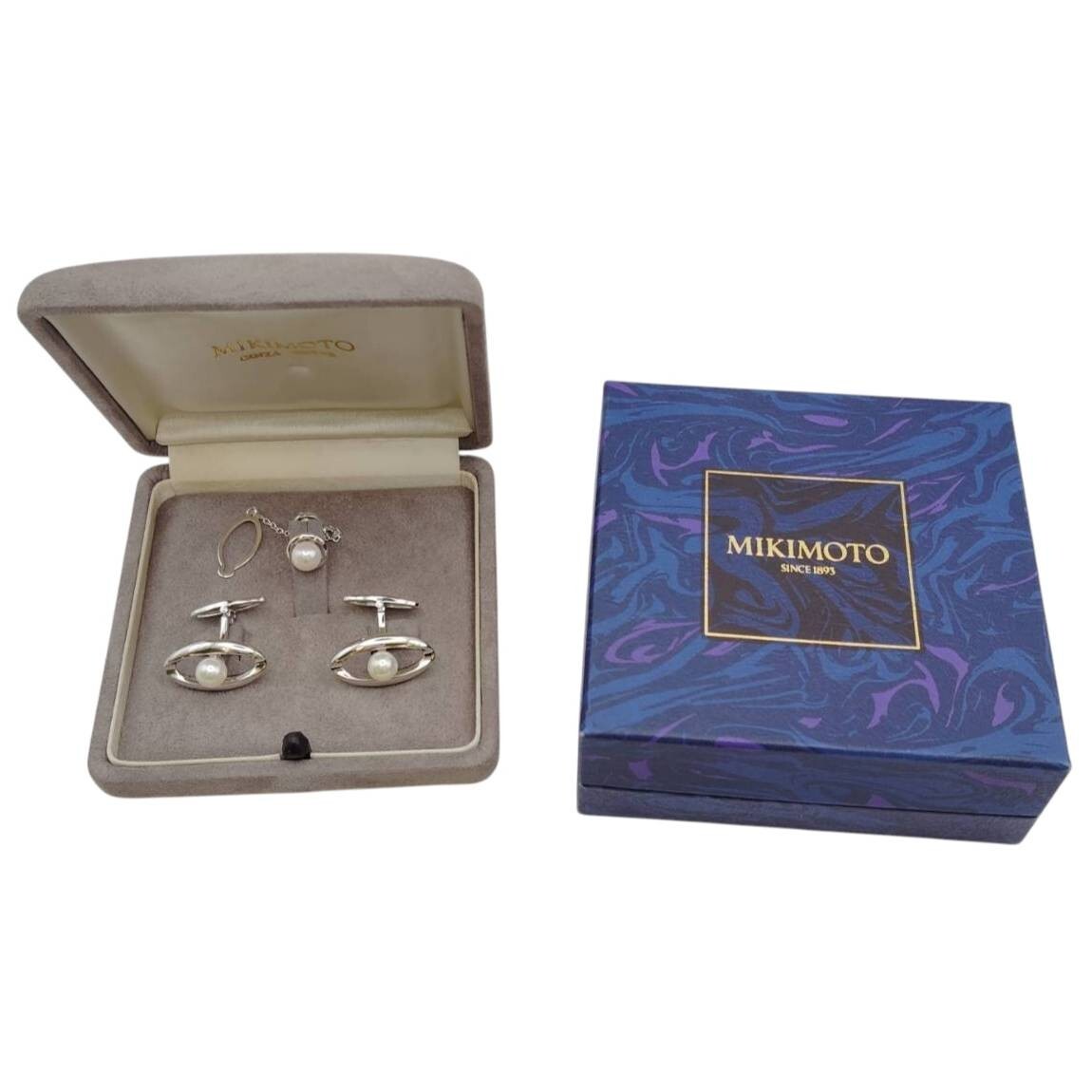 S-07076 MIKIMOTO カフスボタン タイタック セット ミキモト 真珠 パール カフス ネクタイピン アクセサリー ケース付き 現状品 015 