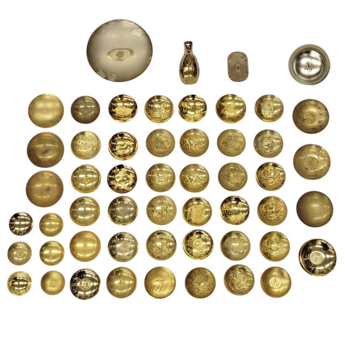 MS-00042 金杯 記念品 大量セット 重量 約4.45kg まとめ 24KGP 金メッキ 銀杯 小判 徳利 縁起物 工芸品 コレクション ジャンク 現状品 015