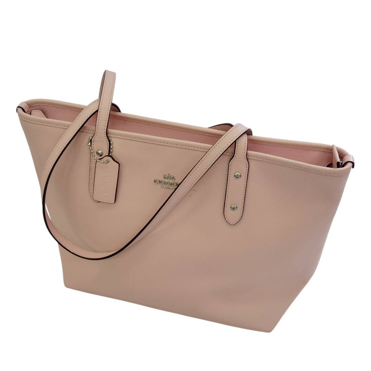 S-06975 コーチ COACH F58846 シティジップ トートバッグ クロスグレーン レザー 革 肩掛け バッグ 大容量 ピンク 現状品 訳あり 05