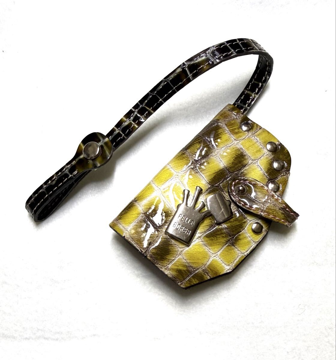 極美品◆PELLE BORSA ペレボルサ クロコダイル調 型押し キーケース キーホルダー