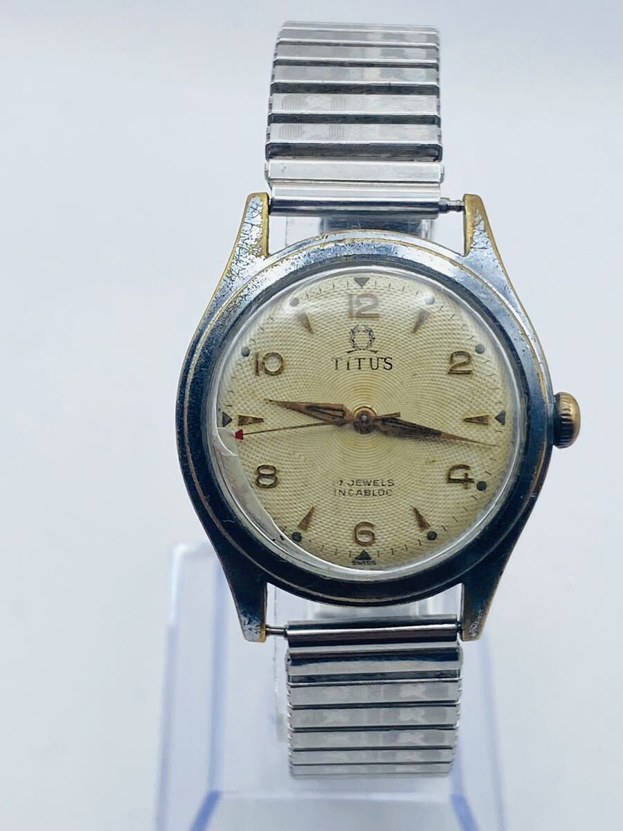 【#87】TITUS 53105 SWISS MADE 17JEWELS INCABLOC 手巻き ヴィンテージ アンティーク アイボリー文字盤 32mm メンズ腕時計 稼働品