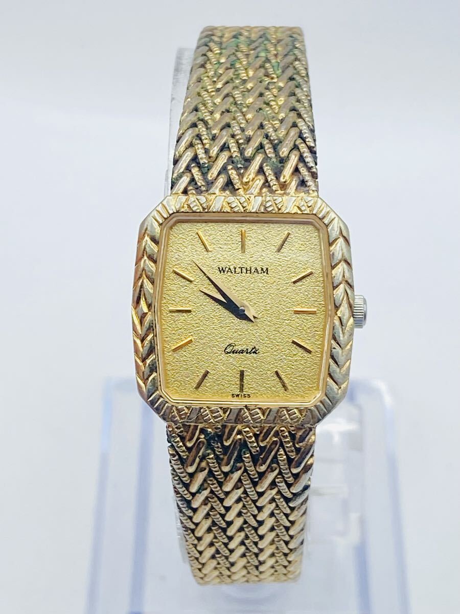 【#88】WALTHAM N510280 SWISS QUARTZ 1/20 12K GF GOLD FILLED ヴィンテージ レディース腕時計 スクエア ゴールド文字盤 20mm