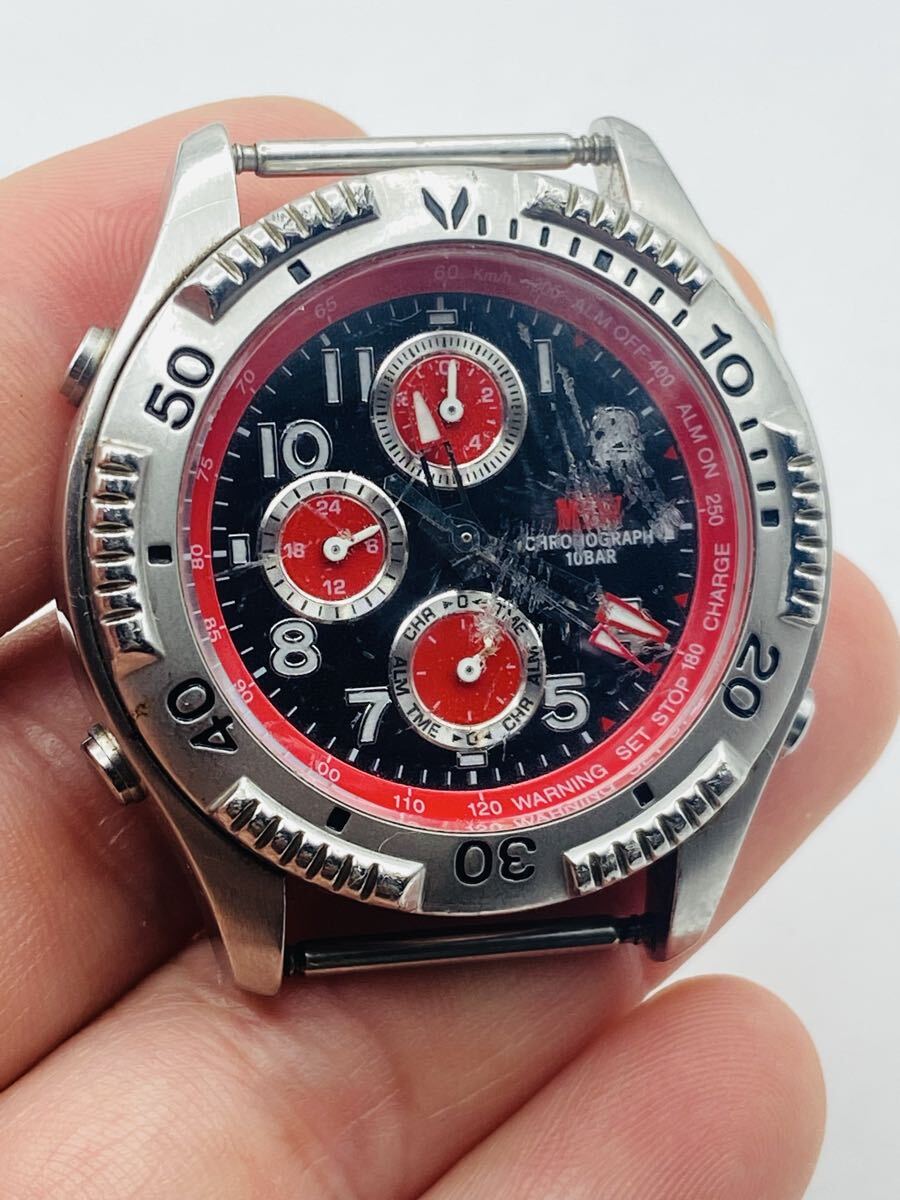 #91 Marlboro Adventure West Citizen Japan Chronograph Alarm 10BAR クォーツ メンズ腕時計 赤黒文字盤 40mm 動作未確認