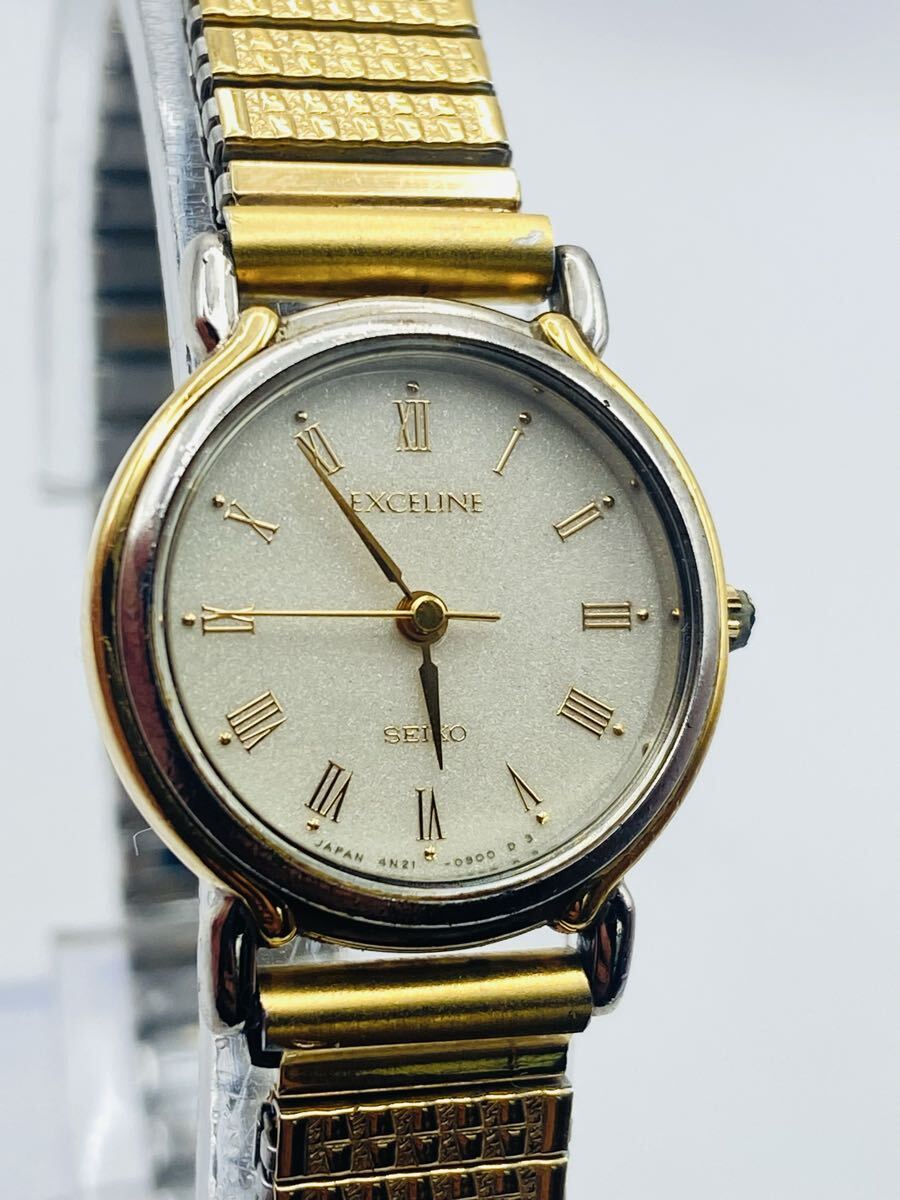 #92 SEIKO EXCELINE 4N21-0900 日本製 レディース クォーツ ゴールド×シルバー コンビ ローマン文字盤 エレガント ヴィンテージ 腕時計