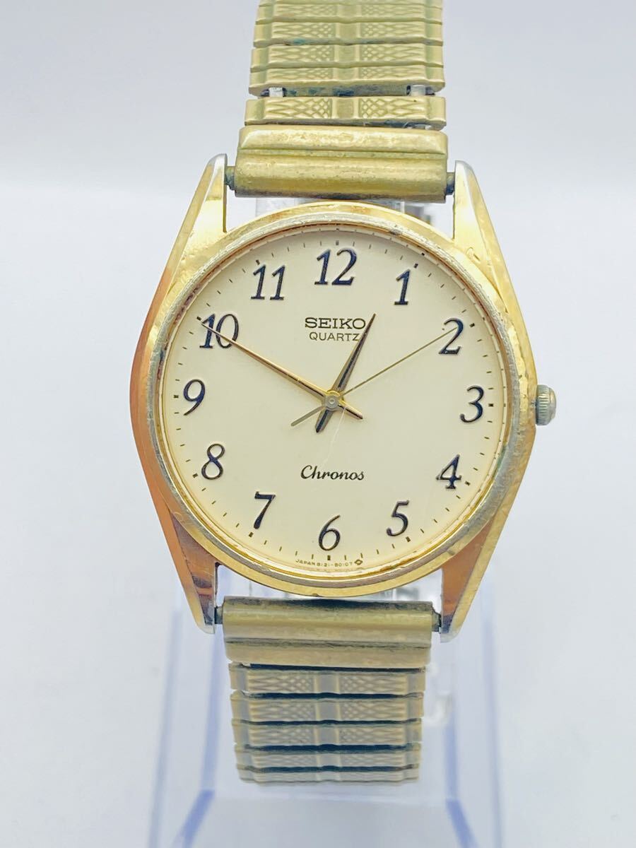 #94 SEIKO Chronos 8121-8000 Quartz SGP ゴールド文字盤 メンズ腕時計 ヴィンテージ 薄型 34mm 日本製 SEIKO