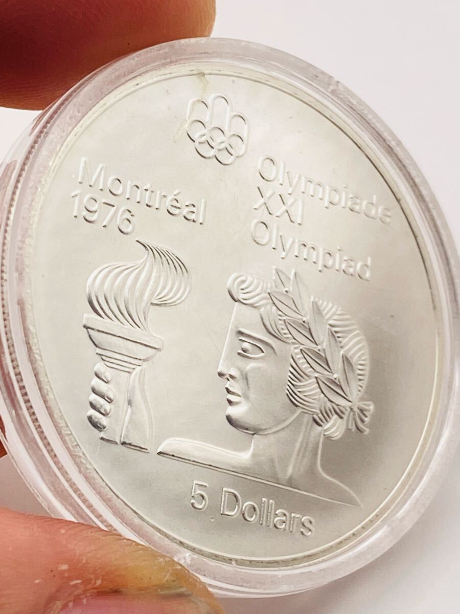 #98 カナダ モントリオールオリンピック1976記念銀貨 5ドル 銀貨 SV925 Montreal Olympic XXI Olympiad エリザベス2世 28.6g ケース付 