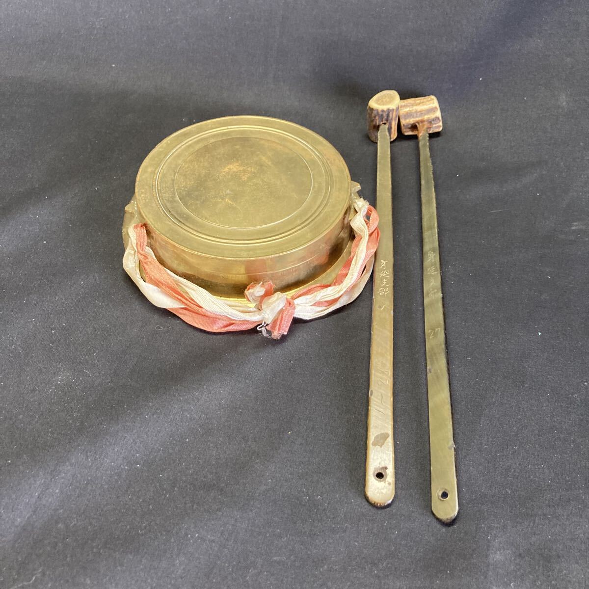 セット　400g 真鍮製 鉦吾 仏具 鳴物 仏教美術 時代物 支木付き りん棒付 時代物 法要 法事 鉦吾 仏壇