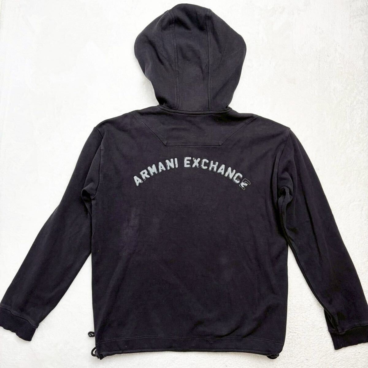 3408 アルマーニエクスチェンジ ARMANI EXCHANGE パーカー 黒 ブラック バックロゴ トップス ハーフジップ Mサイズ トップス メンズ