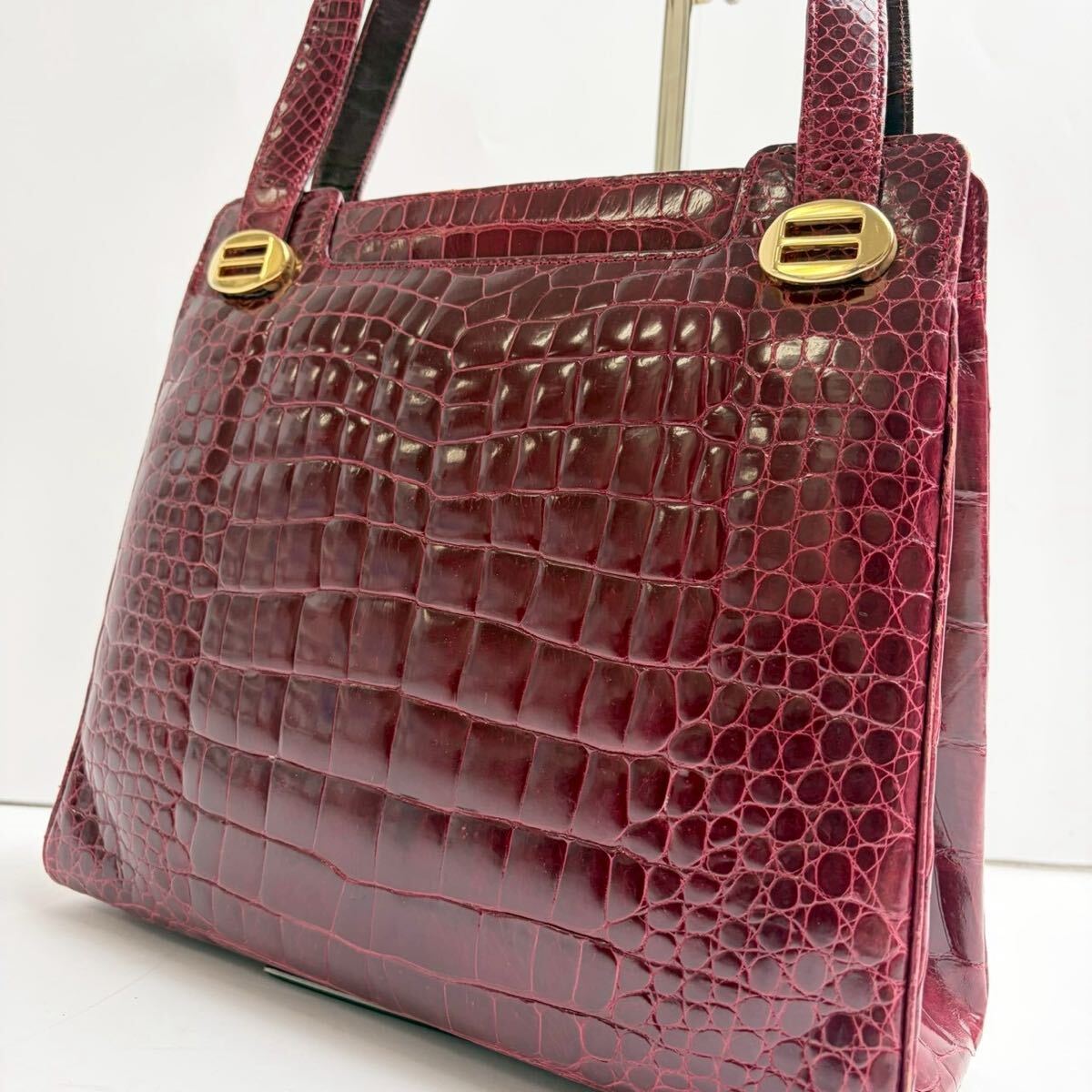 3439 定価約65万!!!KAIYO カイヨウ シャイニングクロコダイル トートバッグ ハンドバッグ 赤 レッド ワニ革 エキゾチックレザー クロコ