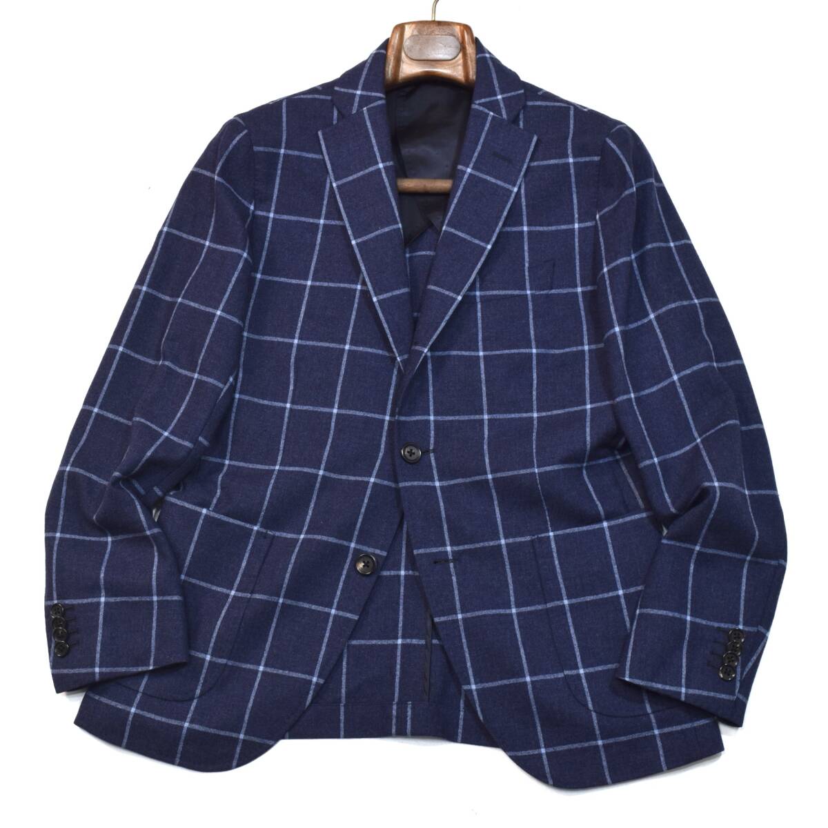 超別格!!匠の最高峰サルトリアーレ◎!!!「TETSUYA KANDA」× イタリア王室御用達PIACENZA ネイビー 紺 ウインドーペーン柄 ジャケット 44 S