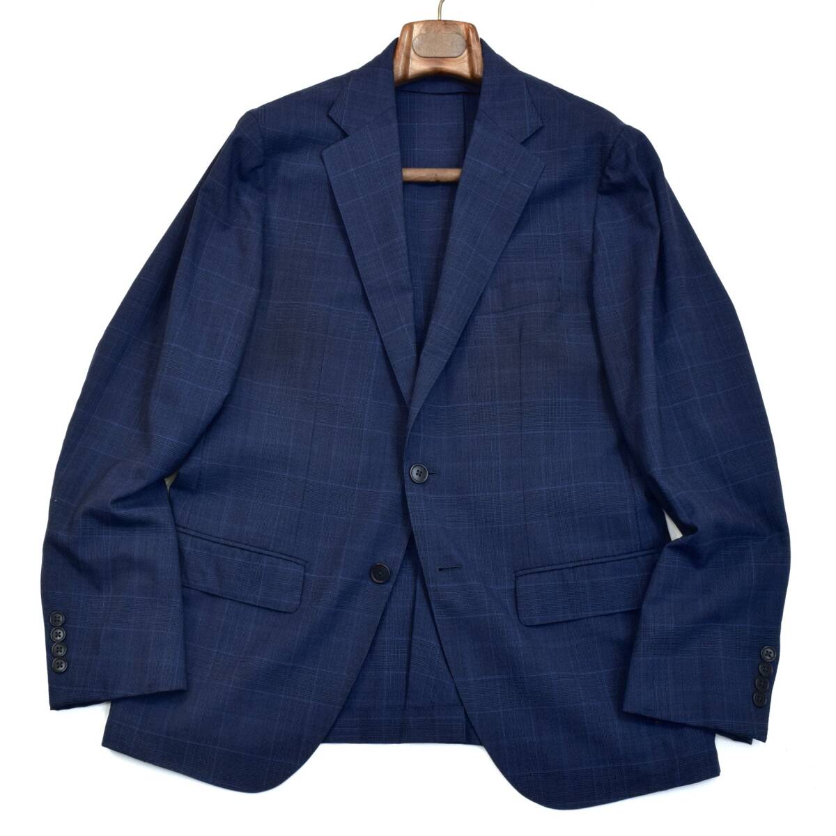 定価6.6万◎!!!最高峰トゥモローランド「PILGRIM」×【伊】DRAGO社製 SUPER130'S 優雅なネイビー グレンチェック柄 春夏 ジャケット 50 XL
