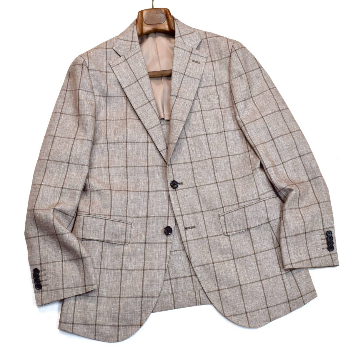超優雅!!圧倒的ラグジュアリー◎!!!最高級「伊勢丹メンズ/ISETAN MEN'S」極上リネン＆コットン ウインドーペーン柄 春夏 ジャケット 46 M