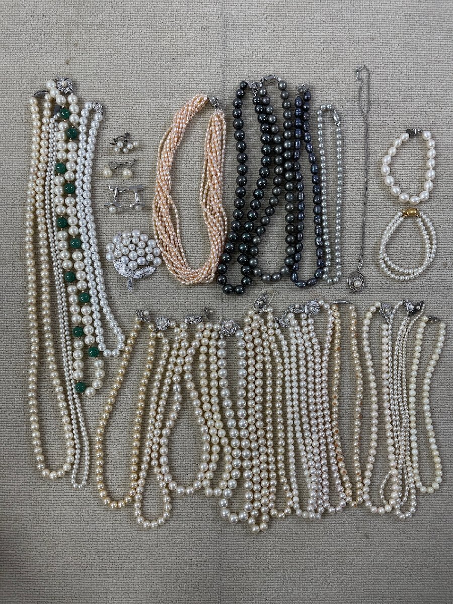 現状品 本真珠混 パール アクセサリー まとめて 大量 セット ネックレス ブローチ イヤリング 留め具SILVER 925 刻印 総重量980g以上