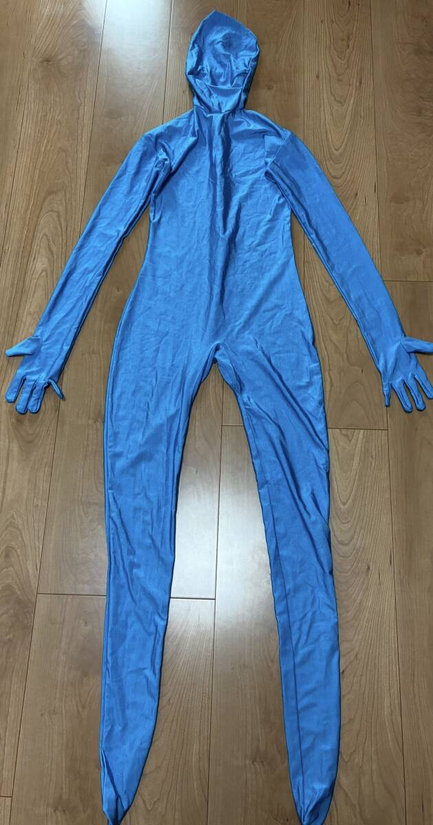 【女性用サイズ 光沢 伸縮 ターコイズブルー全身タイツ ZENTAI】コスプレ サイズM程度
