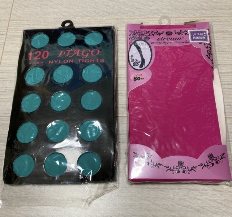新品 2点セット カラー タイツ 120denier M-XL グリーン 80denier M-L ピンク