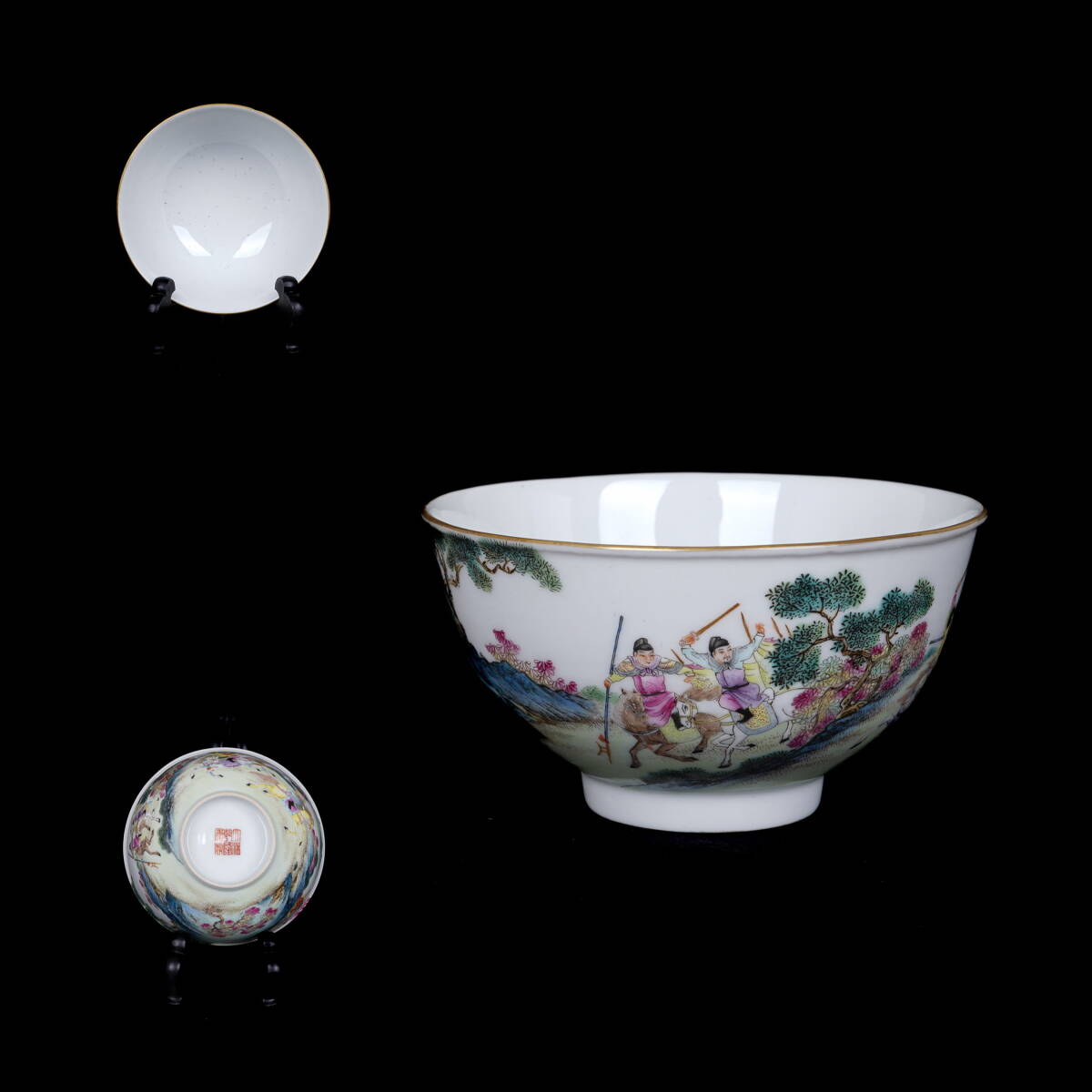 中国美術 大清乾隆年製 粉彩刀馬人物図碗 三国演義 茶碗 コレクション【HM260612-008】