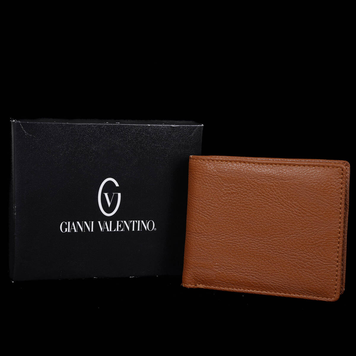 GIANNI VALENTINO ジャンニ・ヴァレンティーノ 合皮 二つ折り財布 ブラウン 元箱・タグ付き メンズ カード収納多め【LL260617-003】