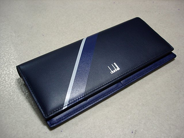 ★新品本物【ダンヒル・dunhill】JFA公認サッカー日本代表サムライブルー限定コラボ！本革レザー二つ折り長財布コインケース小銭入れ付き紺