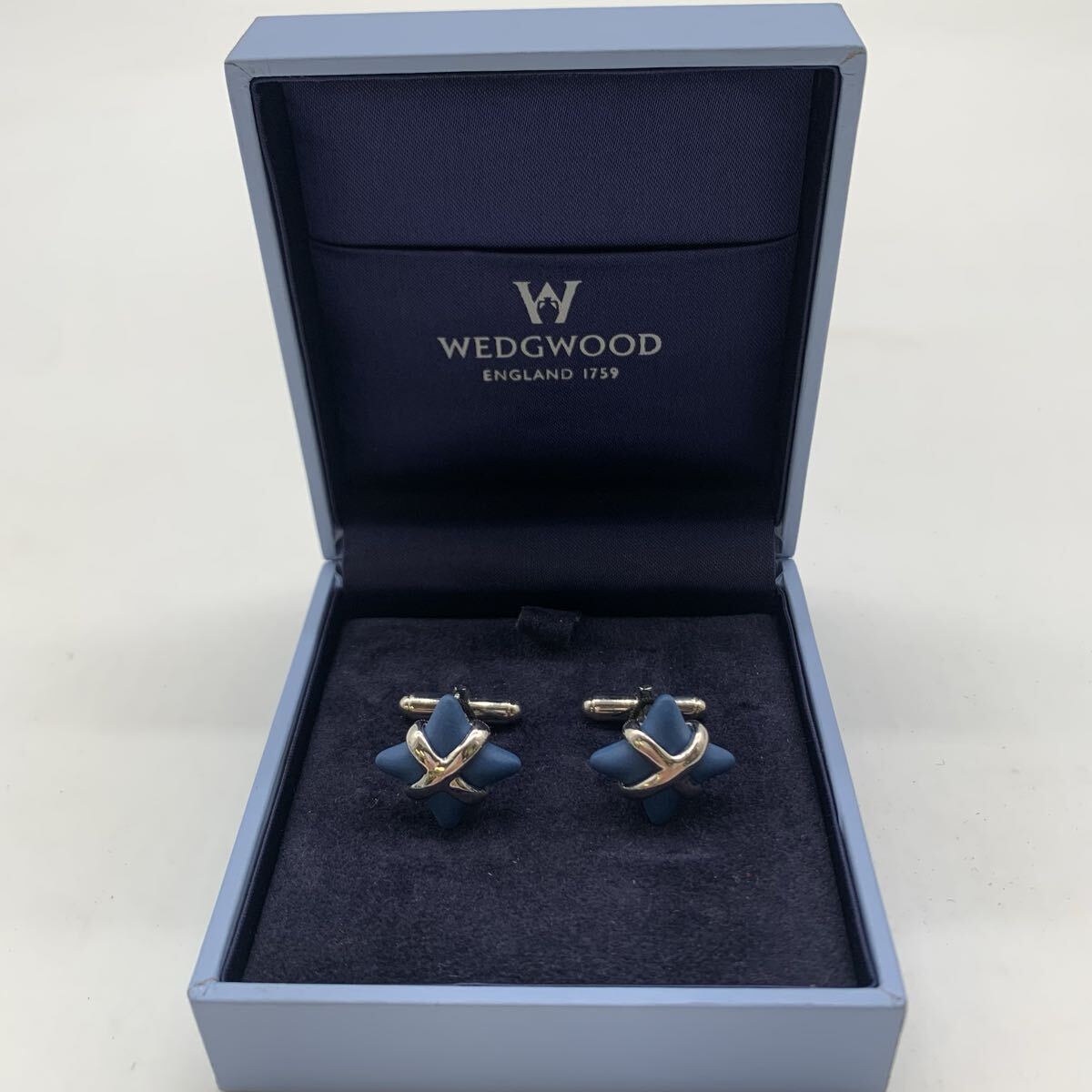 △【売り切り】WEDGWOOD/ウェッジウッド ブルー×シルバー カフス カフリンクス