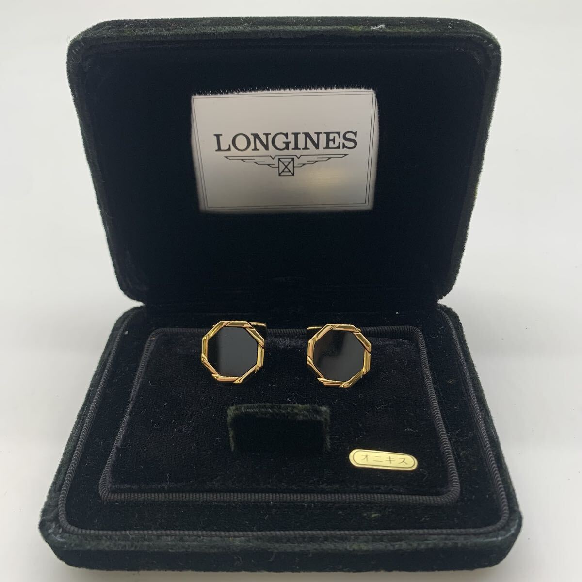△【売り切り】LONGINES/ロンジン カフス カフリンクス ゴールドカラー系 オニキス