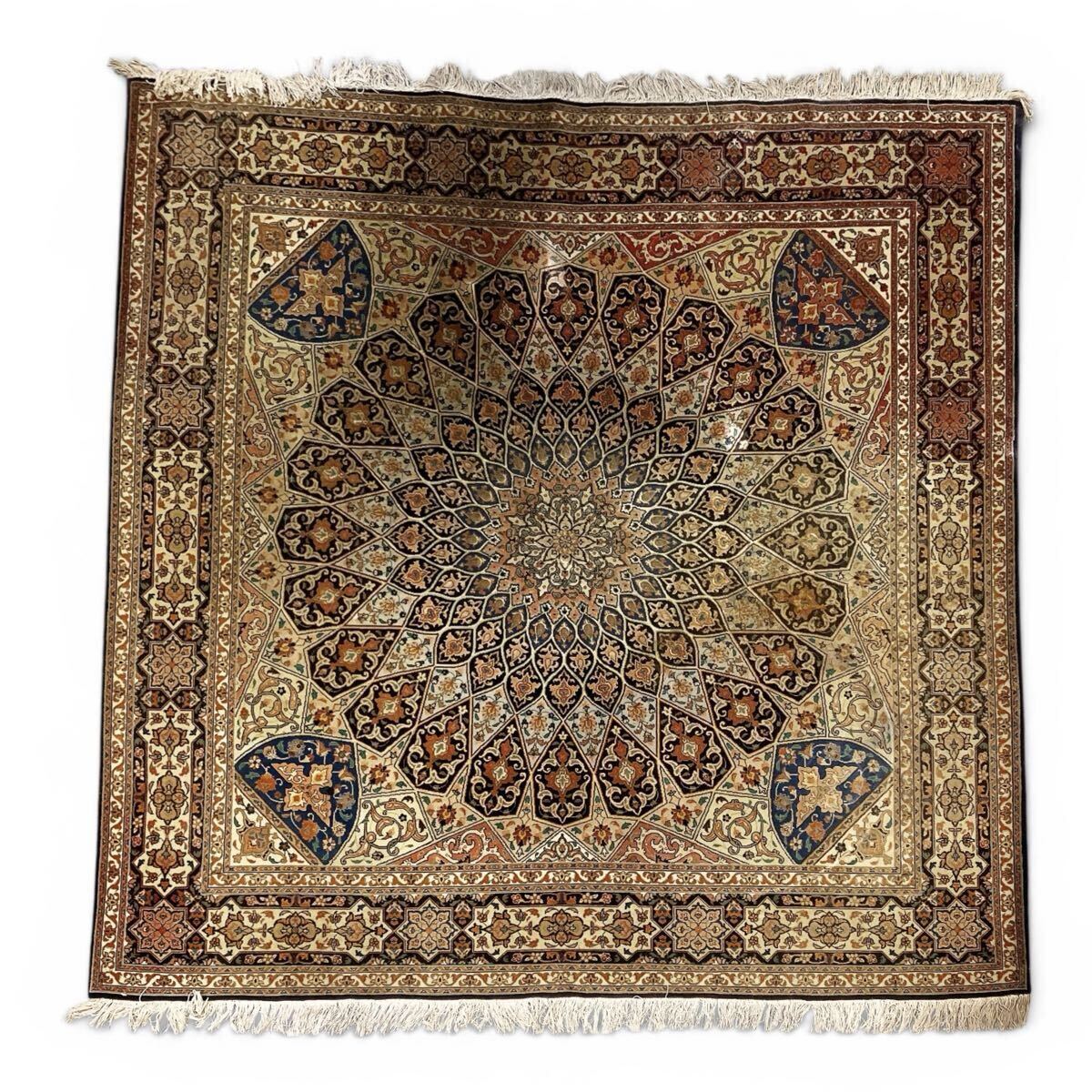 『福岡市直接引取のみ』 イラン産 高級 ペルシャ絨毯 タブリーズ ゴンバド 203cm×206cm スクエア 50万ノット ラグ カーペット arc川