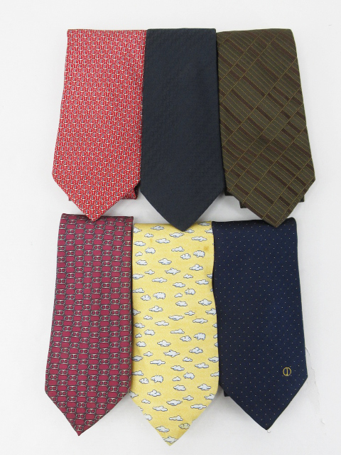 s61248-ap [送料950円]中古▼HERMES dunhill Christian Dior Yves Saint Laurent シルク ネクタイ スーツ紳士服 小物 6点 [171-260614]