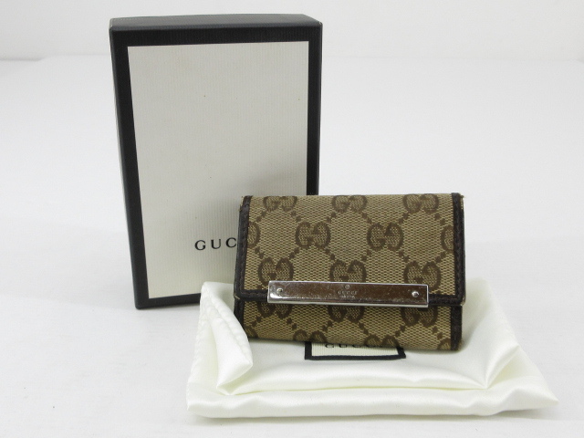 s61243-ap [送料950円]中古▼GUCCI グッチ GGキャンバス レザー キーケース 鍵入れ 6連 127048 イタリア製 [171-260614]