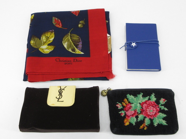 s61246-ap [送料950円]ジャンク▼Christian Dior YSL FEILER ストール スカーフ ポーチ メモ帳 ノベルティ 小物 4点セット [171-260614]
