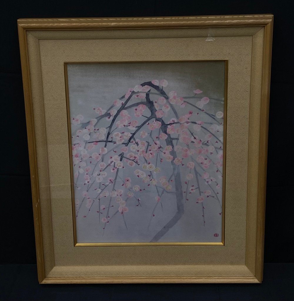 【江】限定 特番/200 奥村土牛『薄紅梅』リトグラフ 落款 約64cm×55cm 古美術品(花卉画絵画額装アート)AXZ2323 LTsuip ABujij