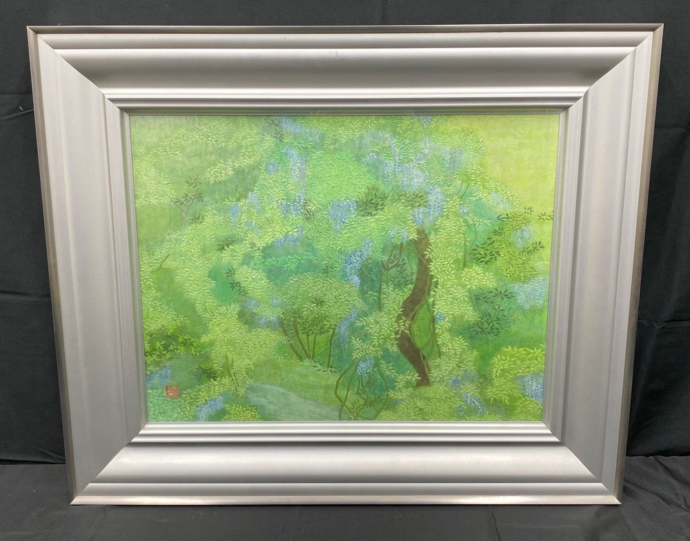 【江】猪熊佳子『緑の陰』日本画 模写 落款 約60.5cm×72.5cm 古美術品(風景画絵画額装アートコレクション)AXZ2372 DTDBjtgy UTlkdf