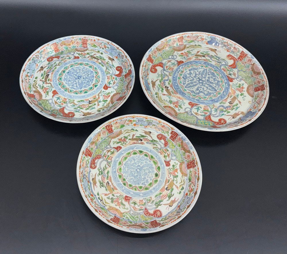 【江】金彩赤絵山花葉鳥文3つ皿 直径16.5×高さ4cm 古美術品(懐石料理道具大皿盛皿)AXZ2216 CTLBkwkm UBhskr