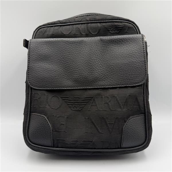 1円 出品 EMPORIO ARMANI エンポリオアルマーニ ショルダーバッグ ショルダー ブラック 黒 レザー ロゴ総柄 メンズ ファッション 20526