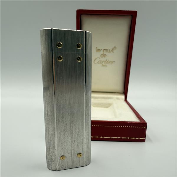 1円 出品 Cartier カルティエ ガスライター ローラー式 オーバル サントス シルバーカラー 着火未確認 箱付き 喫煙具 ブランド 20599