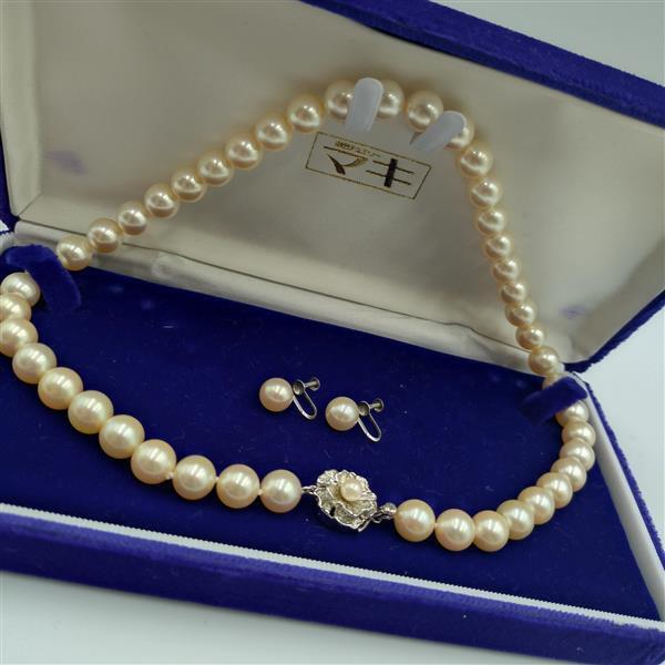 1円 出品 真珠 パール ネックレス イヤリング セット 留め具 シルバー刻印 重さ約53ｇ レディース アクセサリー SILVER 20289