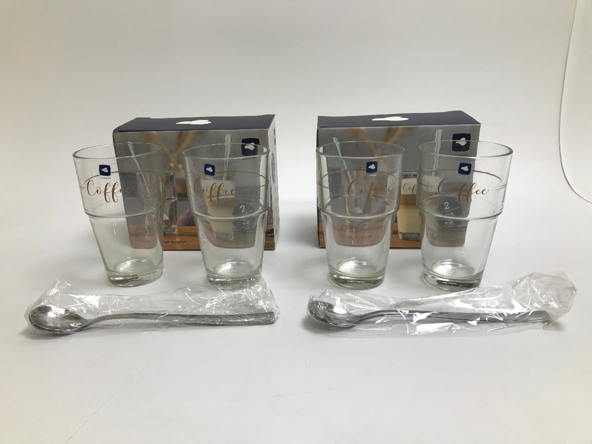 【S7-6-7405】未使用品 LEONARDO レオナルド SOLO 043477 ラテマキアート&スプーン 2P 2個セット ガラス製 410ml 食洗器対応